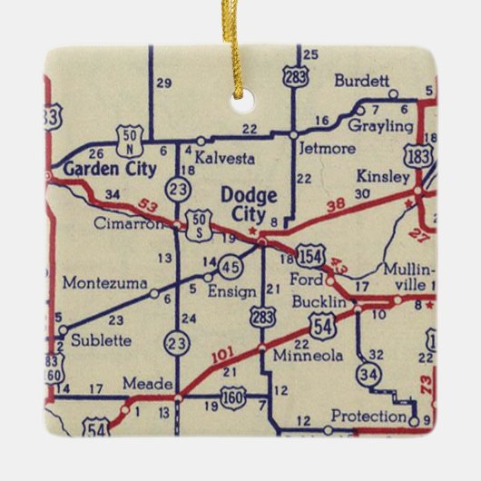  kaart van Dodge City KS Keramisch Ornament (Voorkant)