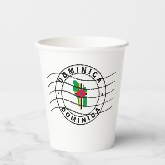 Kaart van Dominica, poststempel Papieren Bekers (Voorkant)