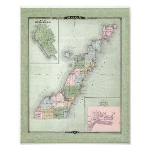 kaart van Door County, Wisconsin - Historisch Foto Afdruk