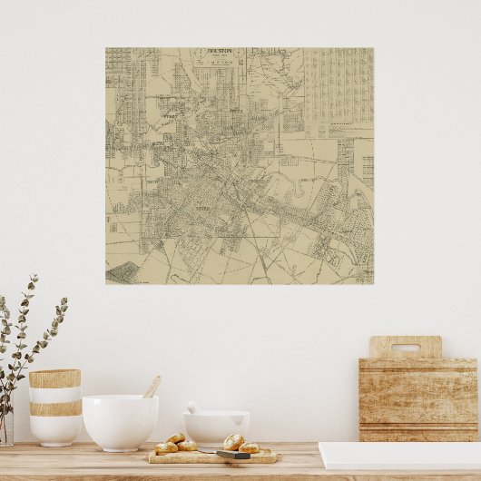  kaart van Downtown Houston (1913) Poster (Keuken)