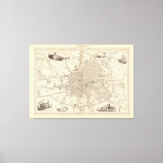 Kaart van Dublin, Ierland Canvas Afdruk (Voorkant)