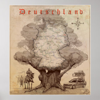 Kaart van Duitsland. Stijl van een oude graving. Poster