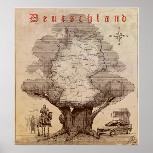 Kaart van Duitsland. Stijl van een oude graving. Poster (Voorkant)