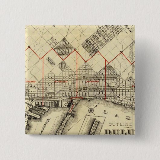 Kaart van Duluth en Suburbs Vierkante Button 5,1 Cm (Voorkant)