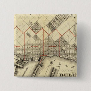 Kaart van Duluth en Suburbs Vierkante Button 5,1 Cm