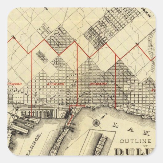 Kaart van Duluth en Suburbs Vierkante Sticker (Voorkant)