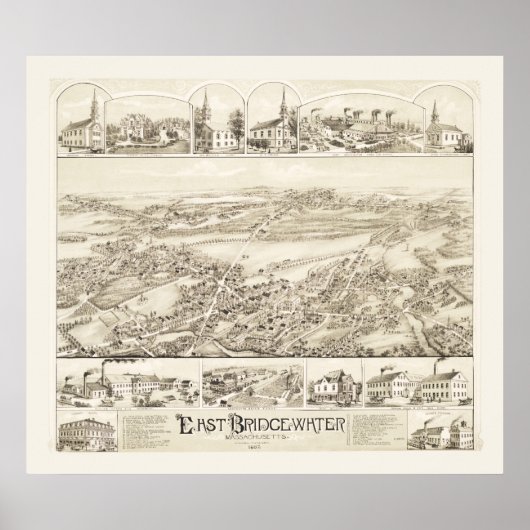  kaart van East Bridgewater, Massa vanaf 1887 Poster (Voorkant)
