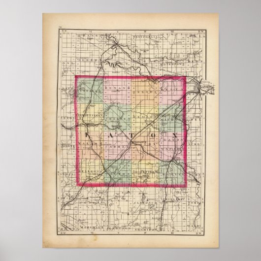 Kaart van Eaton County, Michigan Poster (Voorkant)