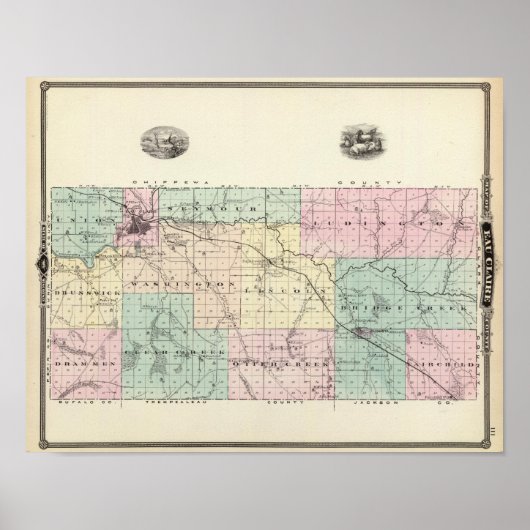 Kaart van Eau Claire County, staat Wisconsin Poster (Voorkant)