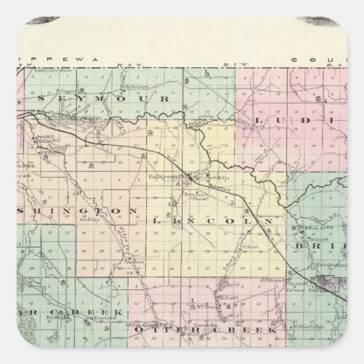 Kaart van Eau Claire County, staat Wisconsin Vierkante Sticker (Voorkant)