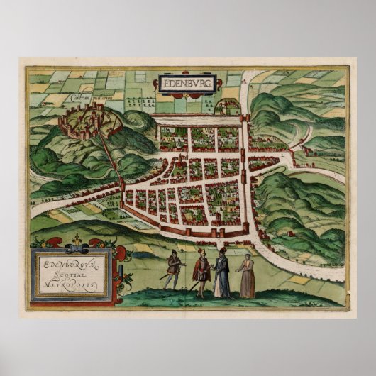 kaart van Edinburgh Scotland (1580) Poster (Voorkant)
