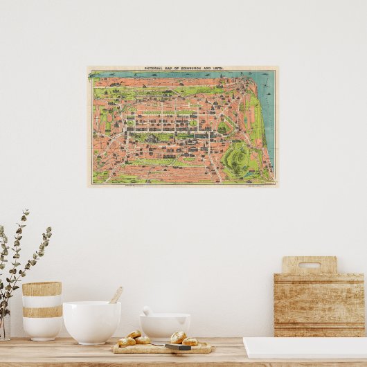  kaart van Edinburgh Scotland (1935) Poster (Keuken)