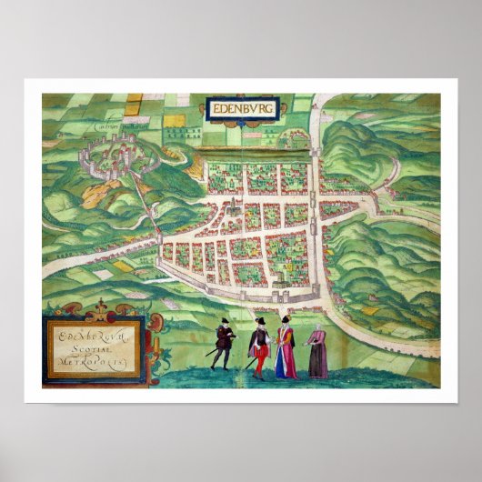 Kaart van Edinburgh, van "Civitates Orbis Terrarum Poster (Voorkant)