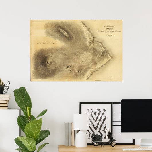 Kaart van een deel van het eiland Hawaii Poster (Thuiskantoor)