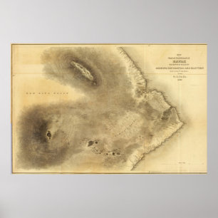 Kaart van een deel van het eiland Hawaii Poster
