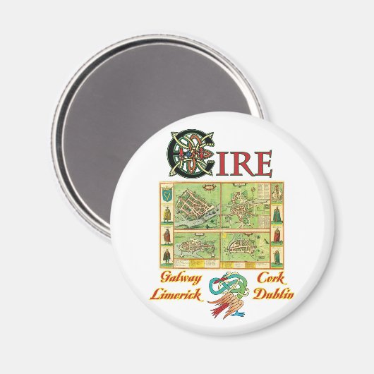 Kaart van Eire-steden Magneet (Voorkant / Achterkant)