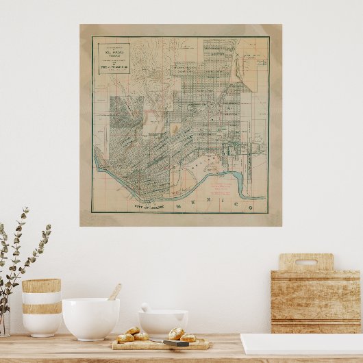  kaart van El Paso TX (1914) Poster (Keuken)