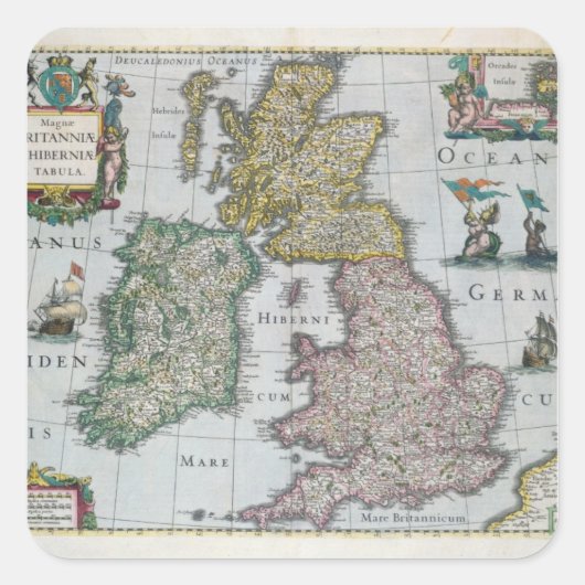 Kaart van Engeland, 1631 Vierkante Sticker (Voorkant)