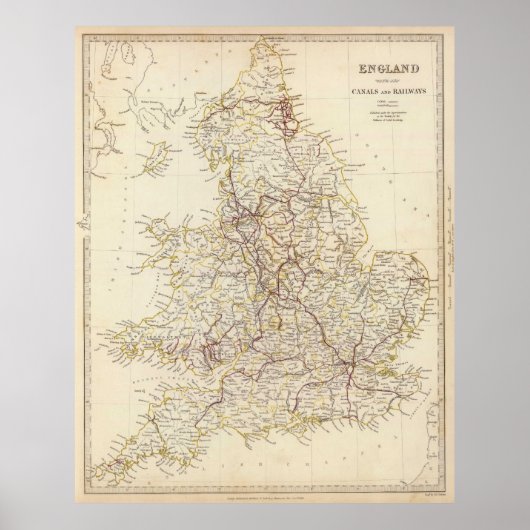 kaart van Engeland (1837) Poster (Voorkant)