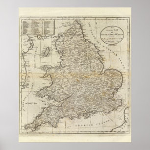 Kaart van Engeland en Wales Poster