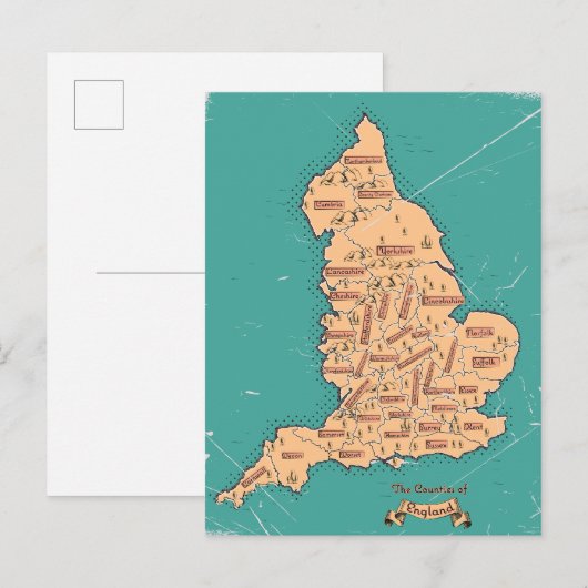 Kaart van Engeland  graafschappen (Voorkant / Achterkant)