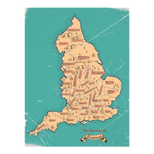 Kaart van Engeland  graafschappen Foto Afdruk (Voorkant)