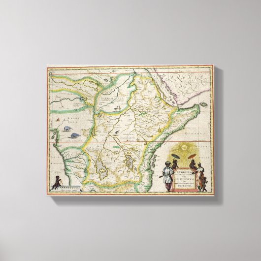 Kaart van Ethiopië met vijf Afrikaanse staten Canvas Afdruk (Voorkant)