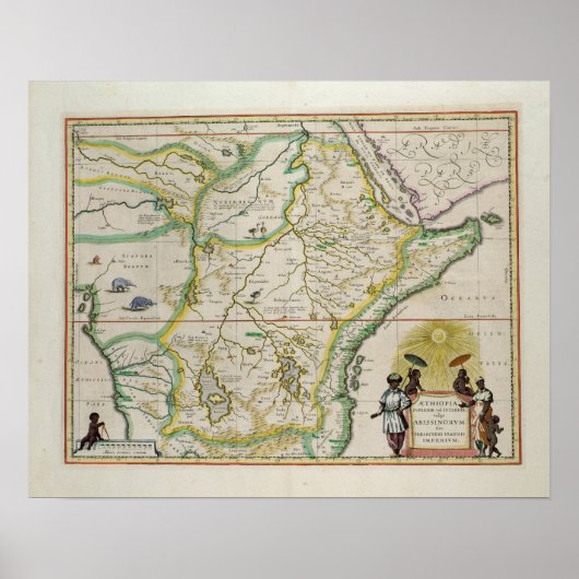 Kaart van Ethiopië met vijf Afrikaanse staten Poster (Voorkant)