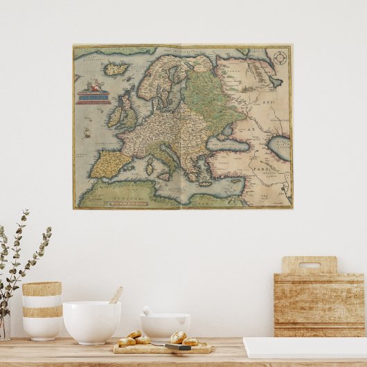  kaart van Europa (1570) Poster (Keuken)