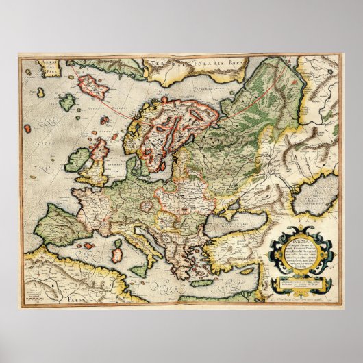  kaart van Europa (1596) Poster (Voorkant)