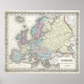  kaart van Europa (1855) Poster (Voorkant)