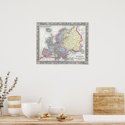  kaart van Europa, 1860 Poster (Keuken)