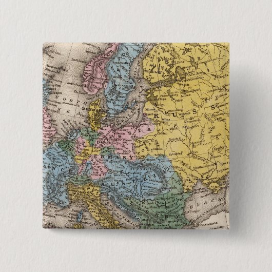 Kaart van Europa 4 Vierkante Button 5,1 Cm (Voorkant)