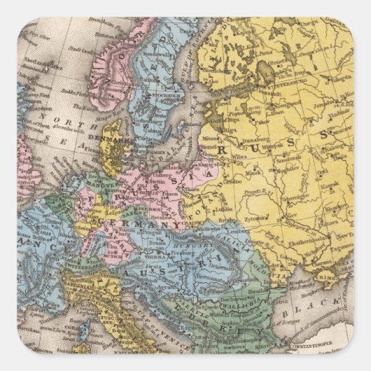 Kaart van Europa 4 Vierkante Sticker (Voorkant)