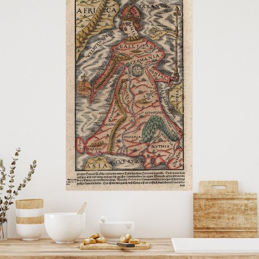  kaart van Europa als koningin (1570) Poster (Keuken)