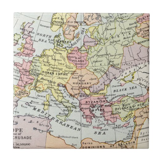 Kaart van Europa | Derde kruistocht Tegeltje (Voorkant)