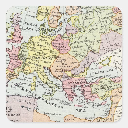 Kaart van Europa | Derde kruistocht Vierkante Sticker (Voorkant)