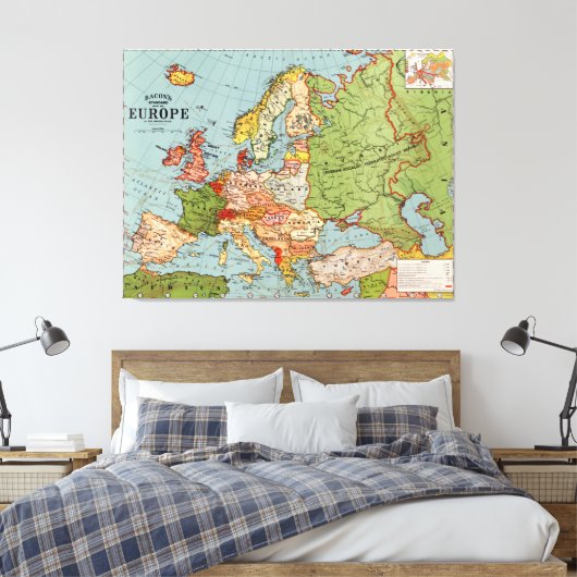 Kaart van Europa door George Washington Bacon Canvas Afdruk (Insitu (Slaapkamer))