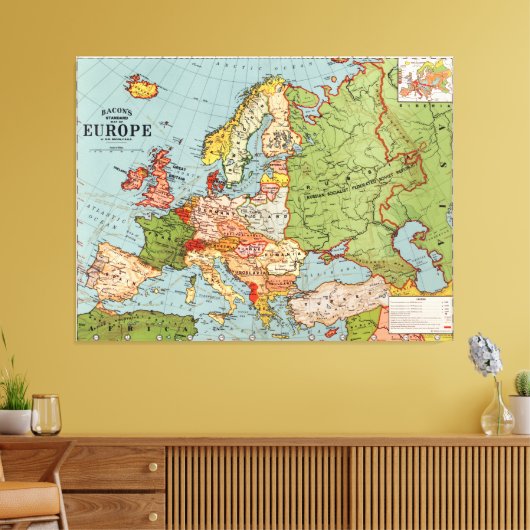 Kaart van Europa door George Washington Bacon Canvas Afdruk (Insitu (Woonkamer))