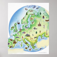 Kaart van Europa met voorbeelden van beroemde