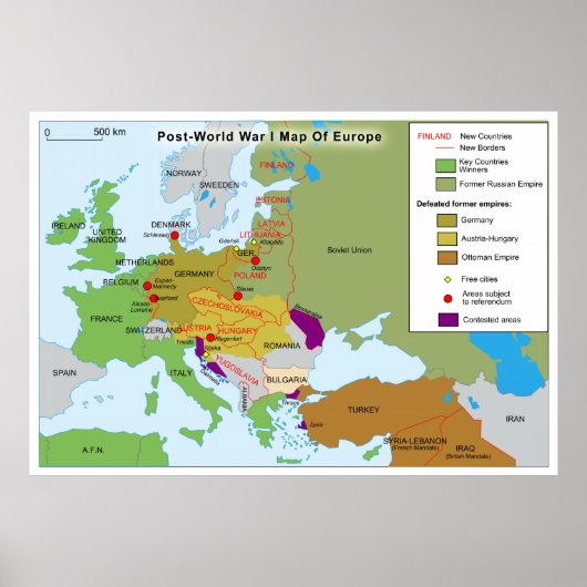 Kaart van Europa na de Tweede Wereldoorlog Poster (Voorkant)