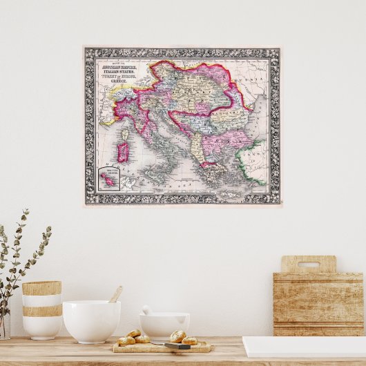  kaart van Europa Oostenrijk Italië Turkije Grieke Poster (Keuken)