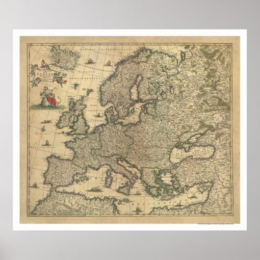 Kaart van Europa van Frederico de Wit 1700 Poster (Voorkant)