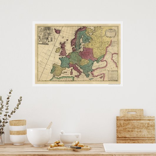 Kaart van Europa van Senex 1725 Poster (Keuken)