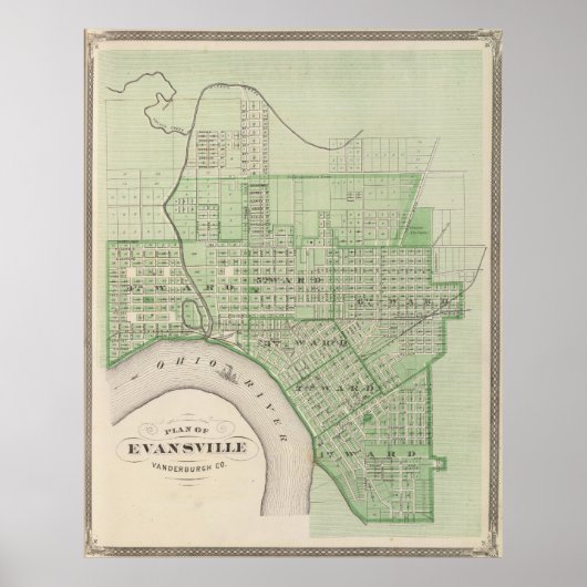  kaart van Evansville Indiana (1876) Poster (Voorkant)