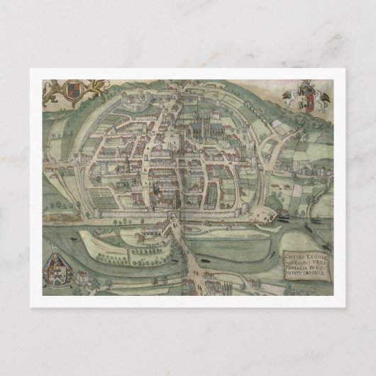 Kaart van Exeter uit "Civitates Orbis Terrarum" do (Voorkant)