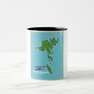Kaart van Faeröer Eilanden Koninkrijk Denemarken Tweekleurige Koffiemok