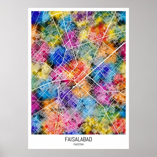 Kaart van Faisalabad Pakistan Poster (Voorkant)