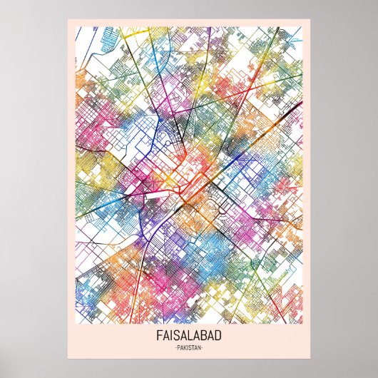 Kaart van Faisalabad Pakistan Poster (Voorkant)