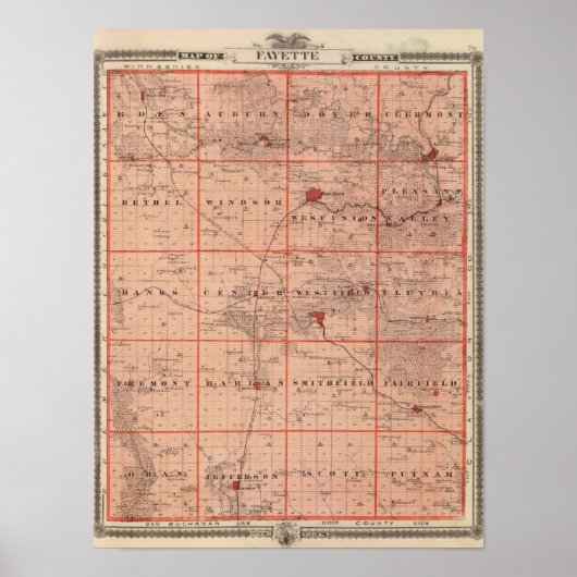 Kaart van Fayette County, staat Iowa Poster (Voorkant)